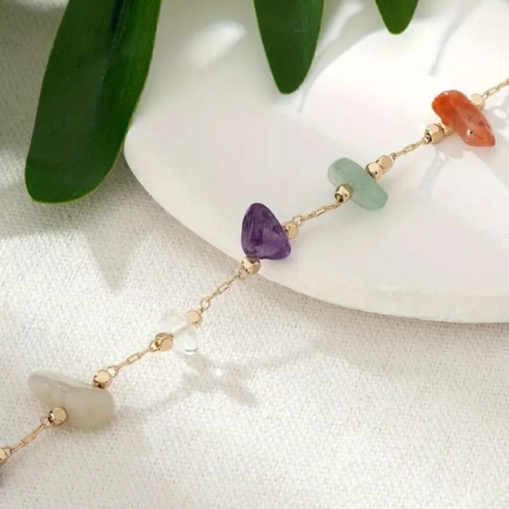 Bohemian Style Y2K Inspired Natural Stone Beaded Ankle Multicolor Bracelet - Picture 4 of 5